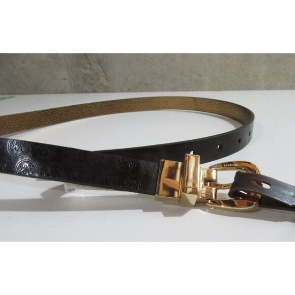 Michael Kors Monogram Logo Womens Reversible Belt Chocolate / Gold Sz Small New - Picture 2 of 5